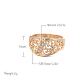 14K Rolled Gold Micro Wax Inlay AAAl Zircon Diamonds Hollow Flower Vintage Ring For Women
