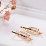14K Gold Filled Elegant Black White AAA Zircon Crystals Geometric Glossy Earrings