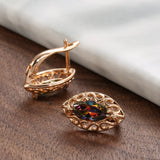 14 Karat Filled Gold Multicolour AAA Zircon Crystals Geometric Hollow Vintage Earrings