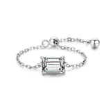 Popular Emerald Cut Clear AAAA Simulated Diamonds Rings - Classic 925 Sterling Silver Chain Link Rings, Quality Jewellery - The Jewellery Supermarket