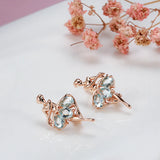 Latest Fashion Elegant Trendy Jewellery 14K Rose Gold Filled Oval Blue AAA Zircon Diamonds Dancing Women Earrings