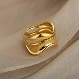 Vintage Style Stainless Steel Double Line Irregular Metal Curved Wave Adjustable Rings For Women - Fashion Jewellery - The Jewellery Supermarket