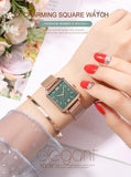 Elegant Green Dial Roman Square Ladies Rose Gold Plated Case Watches Quartz Stainless Steel Fashion Wristwatches