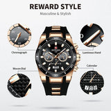 Popular Brand Fashion Business Sport Silicone Strap Luxury Date Waterproof Quartz Chronograph Watches for Men - The Jewellery Supermarket