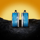 New Blue Handmade Enamel Epoxy Sparkling AAA Zircon Diamonds Silver Earrings