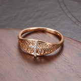 Superb 14K Rolled Rose Gold Micro-wax Inlay AAA Zircon Diamonds Hollow Flower Cross Ring  - Fine Faith Jewellery