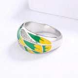 Elegant Fashion Leaf AAA Zircon Diamonds Green Handmade Enamel Silver Ring