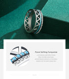 Vintage 925 Sterling Silver Gometric Line Turquoise Fashion Finger Ring For Women Stackable Elegant Fine Jewellery - The Jewellery Supermarket