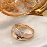 Luxury Geometric Cross 14K Filled Rose Gold AAA Black White Zircon Diamond Rings for Women - Fine Daily Jewellery