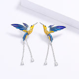 New Bird Pendant Handmade Enamel AAA Zircon Diamonds Tassel Long Earrings