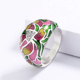 Ethnic Style Flower Handmade Enamel Inlaid AAA Zircon Diamonds Luxury Ring
