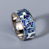 New Arrival Classic Epoxy Handmade Enamel Blue Flower 925 Silver Ladies Ring