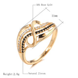 High Quality Rolled 14K Rose Gold Fine Jewellery Black, White AAA Zircon Diamonds Geometric Lines Cross Waves Ring