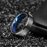 New Arrival Cool Classic 4/6mm Black Brushed Blue Interior Tungsten Carbide Couple Wedding Engagement Rings - The Jewellery Supermarket