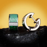 Green Square Sparkling Handmade Enamel AAA Zircon Diamonds Silver Stud Earrings