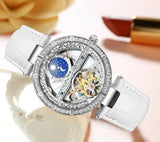 Original Genuine Women's Hollowed out Skeleton fully automatic Luminous Fashion Elegant Leather Strap Watch - The Jewellery Supermarket