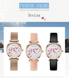 New Design Elegant Red Plum Blossom Dial Female Watch - Quartz Movement Genuine Leather Band  Ladies Wristwatches