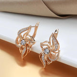 Luxury Micro Inlay AAA Zircon 14K Filled Rose Gold Hollow Flower Symmetry Piercing Hoops Clip Earrings