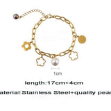 Steel Flower Plant Charm Bracelets For Women - Gold Colour Chain Link Bague Design Brand Jewellery - The Jewellery Supermarket