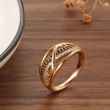 Luxury Fashion Waves Design 14K Filled Rose Gold With Black White AAA Zircon Diamonds  Rings, High Quality Jewellery