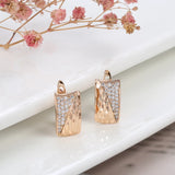 14 Karat Gold Filled Smooth Square Pattered AAA Zircon Stud Ethnic Earrings For Women