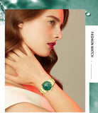 Top Brand Elegant Style Gold Stainless Steel Green Stone Dial Quartz Shell Pearl Oyster Waterproof Ladies Watches