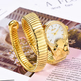 Amazing Luxury Brand Red Dial Snake Shape Zirconia Diamond Ladies Gold Iced Out Analog Quartz Movt Unique Watch