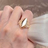 14 Karat Gold Filled Glossy Unique Pattern Rhombus Rings for Women Fine Jewellery