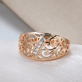 14K Rolled Gold Micro Wax Inlay AAAl Zircon Diamonds Hollow Flower Vintage Ring For Women