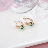 14K Filled Gold Emerald Round Cut AAA Zircon Crystals Inlay Hoop Earrings for Women