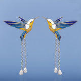 New Bird Pendant Handmade Enamel AAA Zircon Diamonds Tassel Long Earrings
