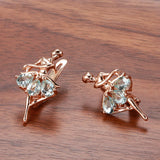 Latest Fashion Elegant Trendy Jewellery 14K Rose Gold Filled Oval Blue AAA Zircon Diamonds Dancing Women Earrings