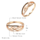 Filled 14K Rose Gold Vintage Style Fashion AAA Black Zircon Diamonds Geometric Wave Rings - Luxury Jewellery