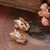 14K Rolled Gold New Vintage Curve AAA Diamonds Zircon Elegant Geometric Fine Earrings