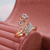 Fine Vintage Design Jewellery Rolled Rose Gold of 14-Karat Purity Micro-wax Inlay AAA Zircon Diamonds Flower Ring