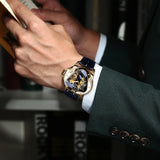 Top Brand Luxury Steampunk Fashion Triangle Golden Skeleton Movement Mysterious Automatic Mechanical Wrist Watches