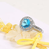 New Fashion Ethnic Hollow Flower Design Rolled 14K Rose Gold Big Blue AAA Zircon Diamonds Ring - Fine Jewellery