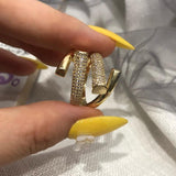 New European and American Design Micro Setting AAA Zircon Diamonds Metal Cross Opening Ring - Luxury Jewellery - The Jewellery Supermarket