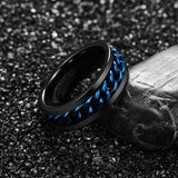 New Men's 8mm Tungsten Carbide Ring Black Tungsten Steel Ring with Blue Rotatable Inlaid Chain - The Jewellery Supermarket