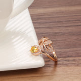 Latest Fashion Hollow Crystal Flower Rolled 14K Rose Gold Yellow AAA Zircon Diamonds Ring  - Fine Jewellery