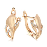 14K Rolled Gold New Vintage Curve AAA Diamonds Zircon Elegant Geometric Fine Earrings