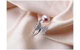 Butterfly Shape Natural Freshwater Pearl Shiny AAA Zircon Diamonds Silver Ring