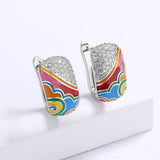 New Irregular Colour Handmade Enamel AAA Zircon Diamonds Silver Earrings