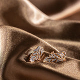 14K Gold Filled Vintage AAA Zircon Diamonds Leaf Texture Piercing Hoops Elegant Earrings