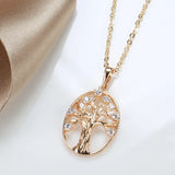 Classic 14K Filled Rose Gold Long Chain Luxury Life Tree Geometric Oval Pendant AAA Zircon Diamonds Necklace