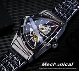 New Black Skeleton Mechanical Watches Triangle Automatic Stainless Steel Irregular  Transparent Back Case Wristwatch