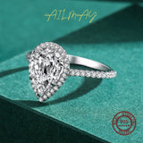 Luxury 3CT Sparkling Water Drop Shape AAAA Lab Created Diamond Silver Rings