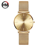 Elegant New Style Japan Quartz Movement Top Brand Stainless Steel Mesh Band Gold Colour Ladie's Waterproof Watches