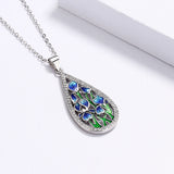 925 Silver Fashion Handmade Enamel Blue Flower Ladies Pendant Necklace