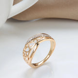 Beautiful Ethnic Hollow Flower Rolled 14K Rose Gold AAA Zircon Diamonds Ring - Daily Vintage Jewellery